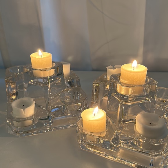 Vintage Crystal Glass Tea light Castle Block Set of 2 —-RETIRED ITEM—- - Picture 7 of 12